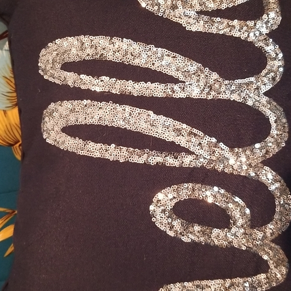 Hello Sequin Script Lumbar Pillow Navy Blue and Silver - Picture 2 of 4